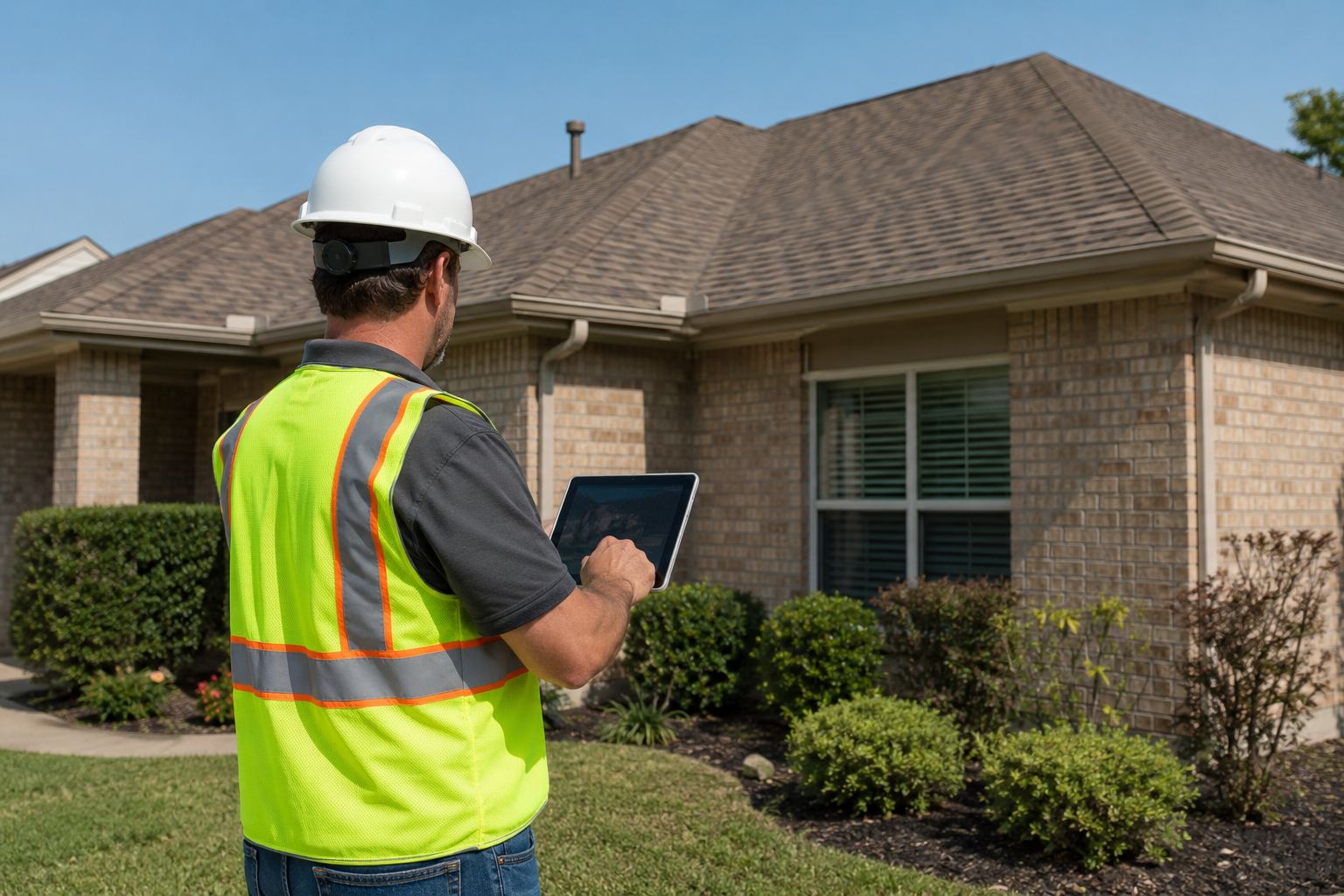 Daytime home inspection with tablet use